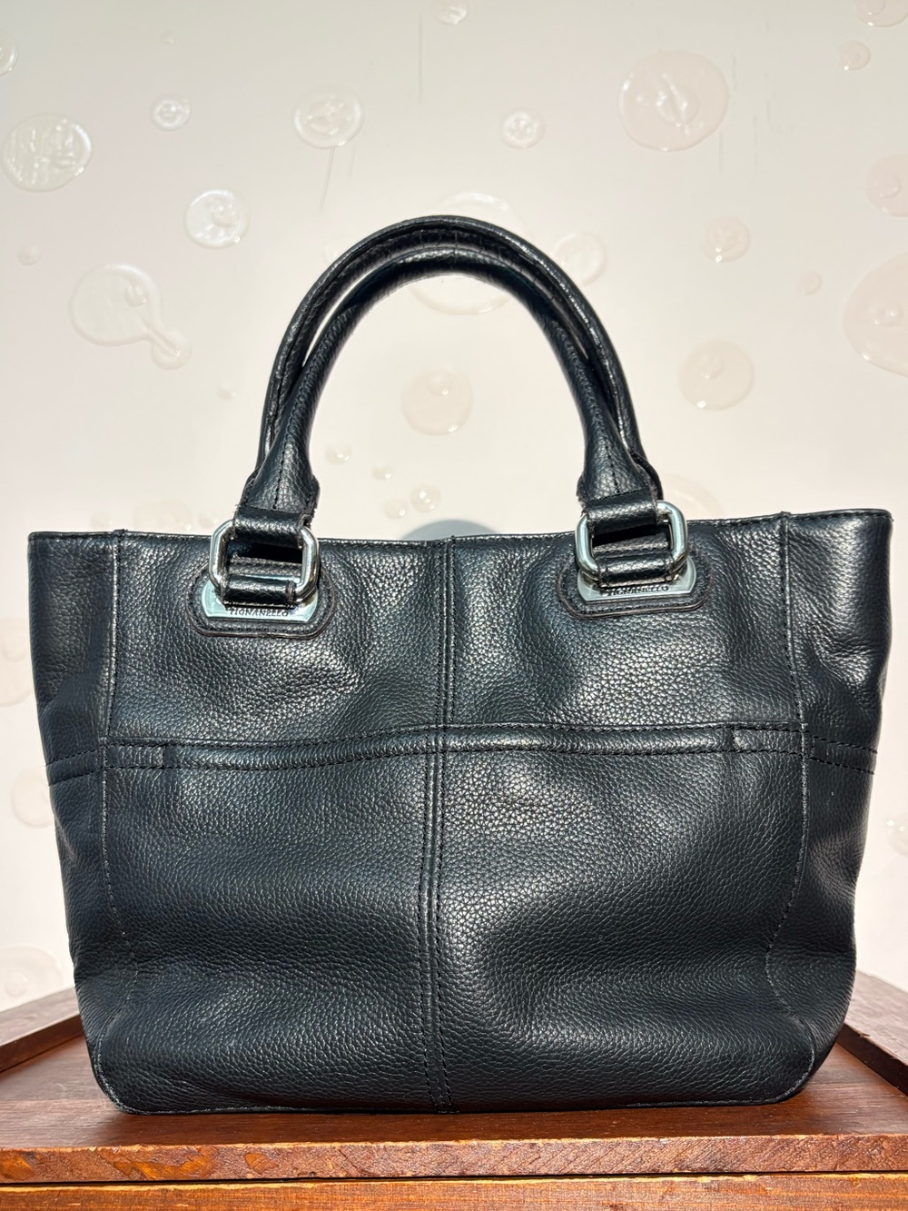 Tignanello Black Pebbled Leather Top Handle Satchel Bag
